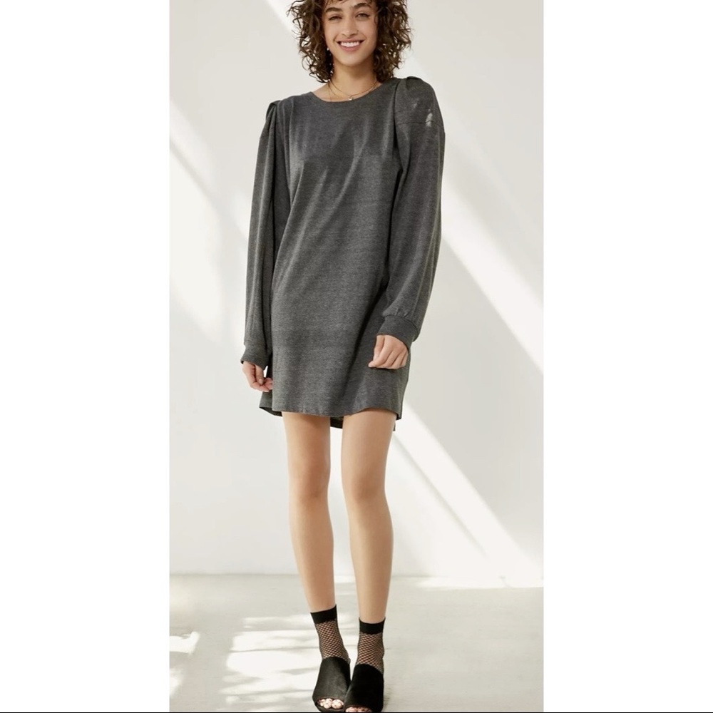 UO Silence + Noise Rachel Shirred Long Sleeve T-Shirt Dress